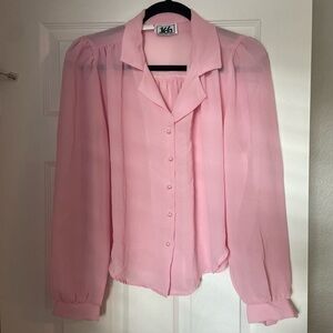 166 Pink Sheer Button-Up Blouse‎